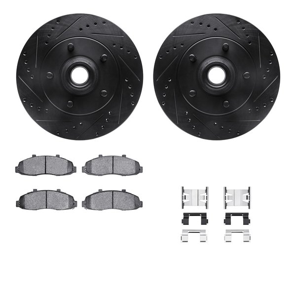 Dynamic Friction Co 8212-99158, Rotors-Drilled, Slotted-BLK w/Heavy Duty Brake Pads incl. Hardware, SLVGeospec Coat,  8212-99158